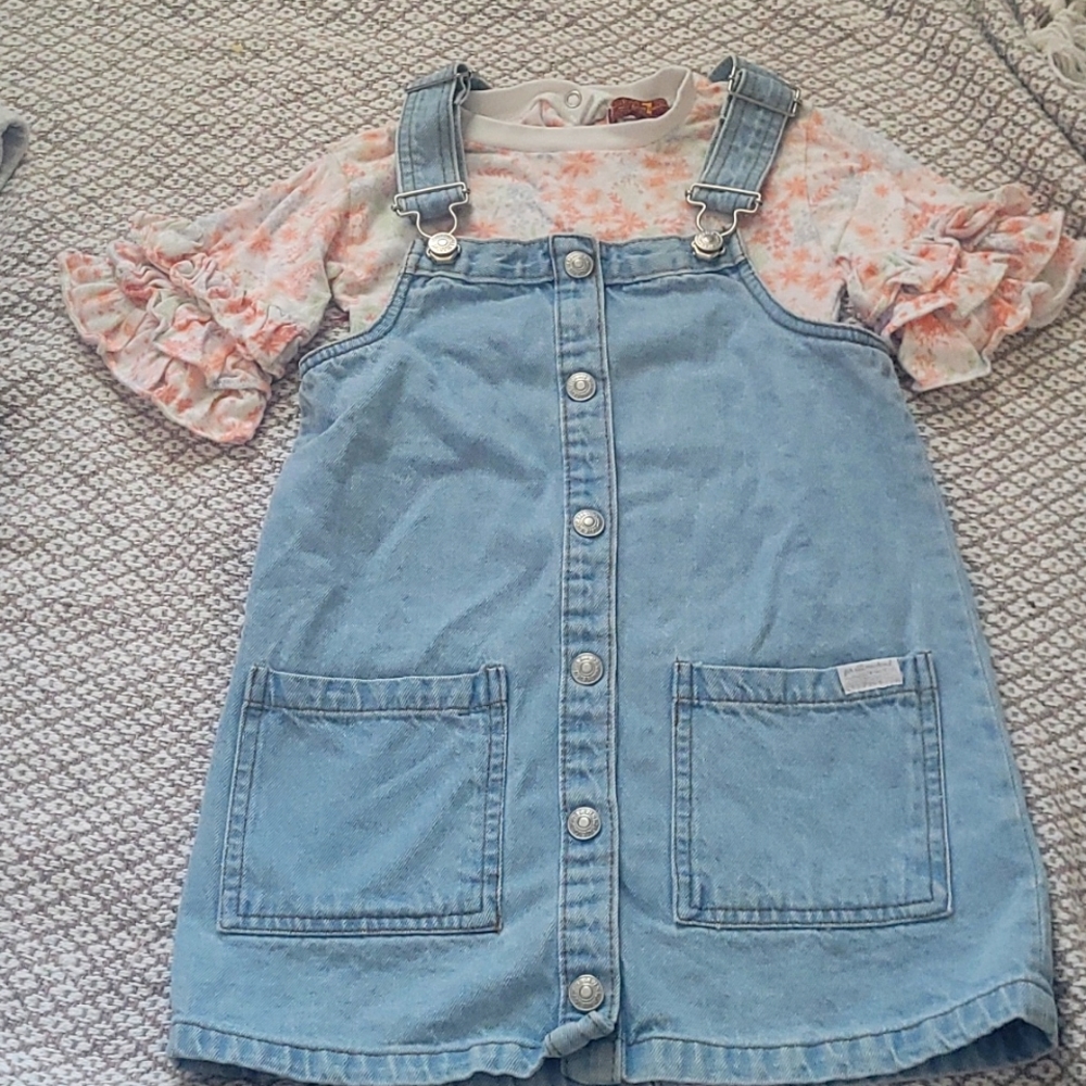 Kids denim 2 piece dress set